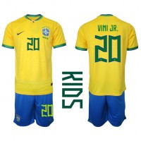 Echipament fotbal Brazilia Vinicius Junior #20 Tricou Acasa Mondial 2022 pentru copii maneca scurta (+ Pantaloni scurti)